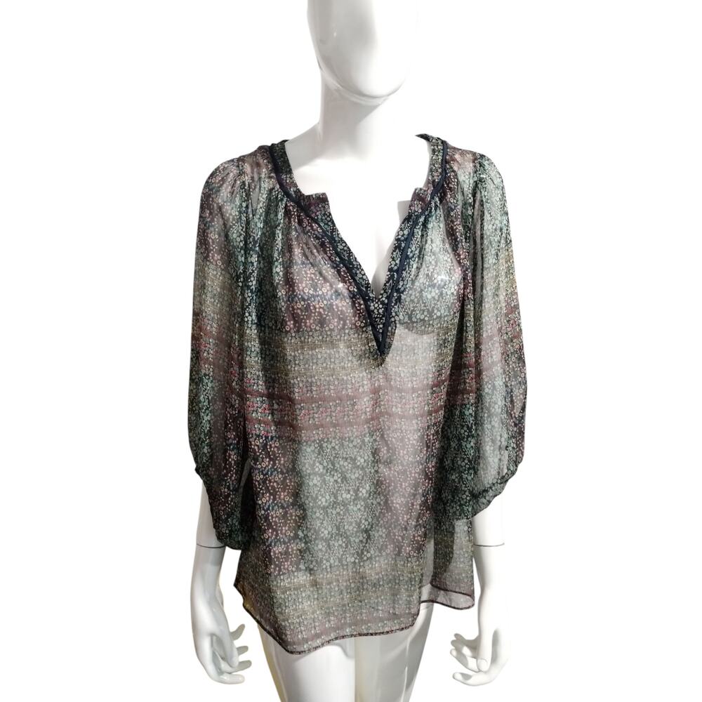 Anthropologie Maeve Sheer Women's size‎ Large Colorful Balloon Sleeve Boho Top
